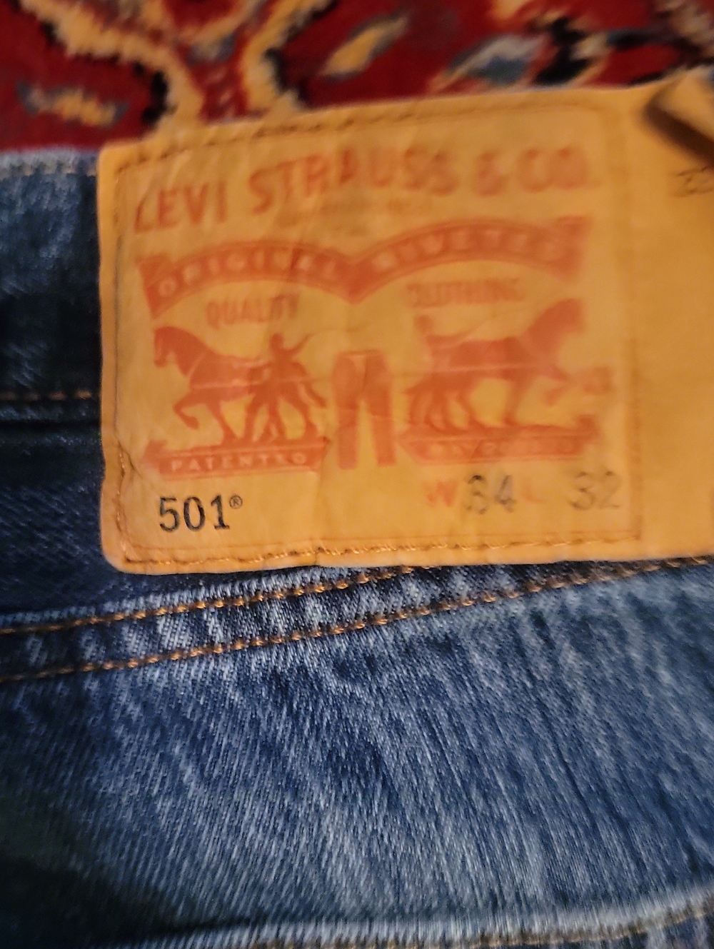 Levi's 501 Straight Men's Jeans in Blue with Tan Patch